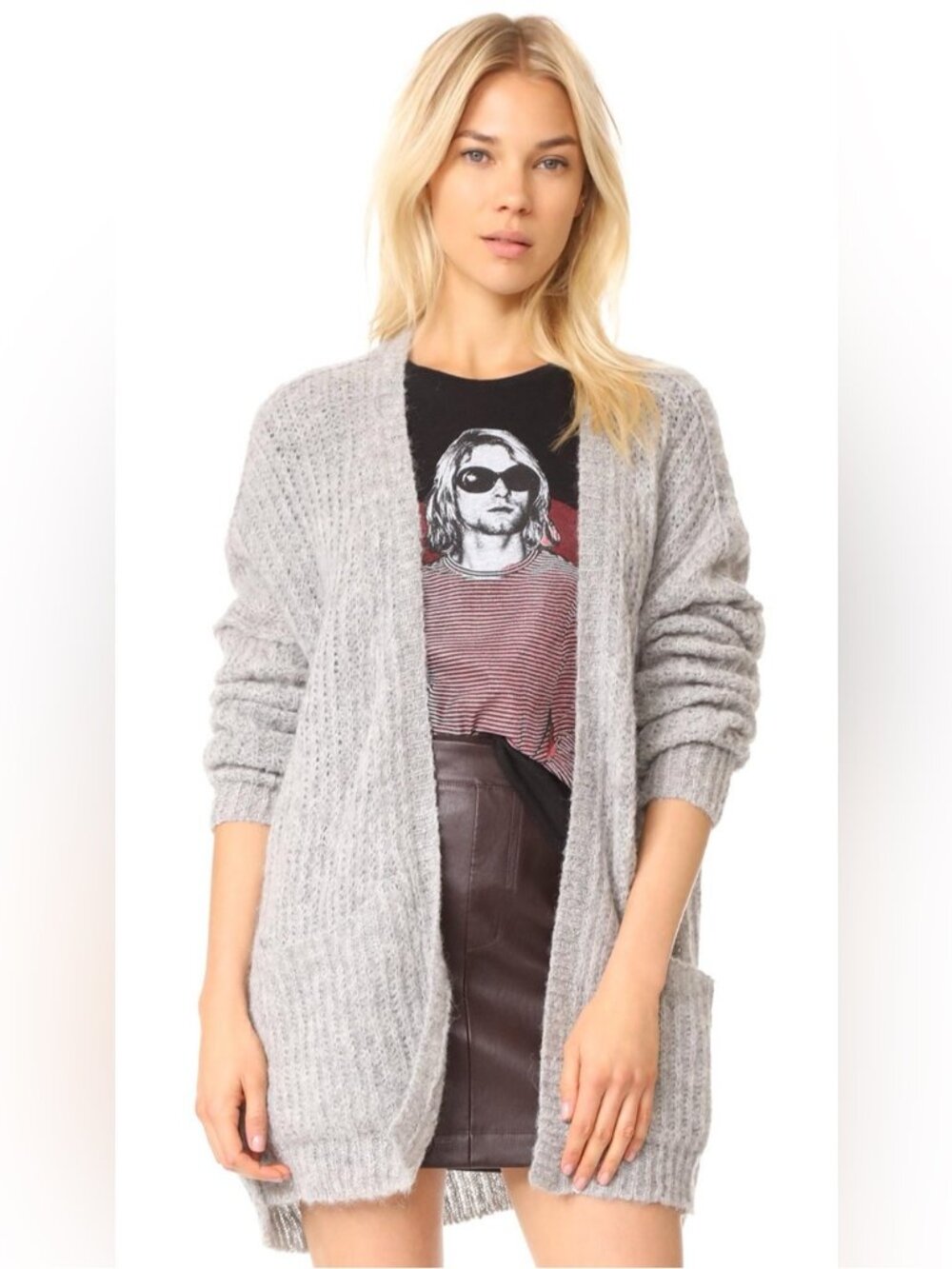 Free People Grey Weekend Getaway Alpaca Cardigan Oversized Knit Large Sweater